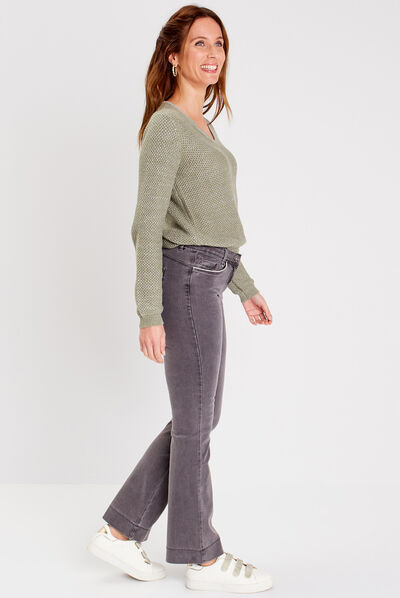 Pantalon bootcut denim gris femme