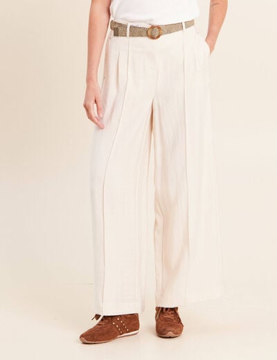Pantalon large avec ceinture amovible ivoire femme