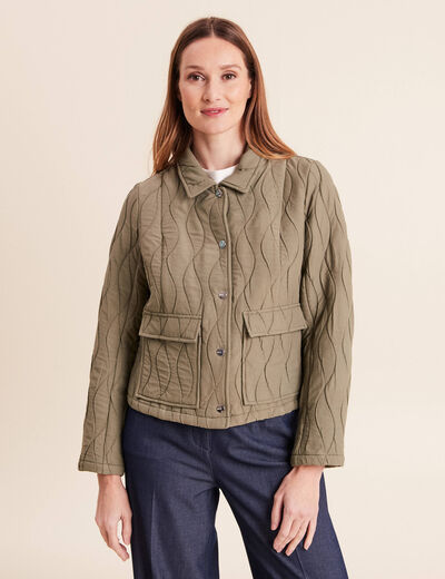 Veste courte droite manches longues vert kaki femme