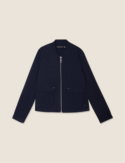 Blouson zippé 2 poches bleu foncé femme