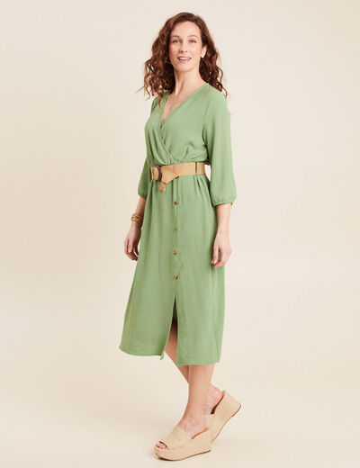 Robe droite ceinturée vert femme