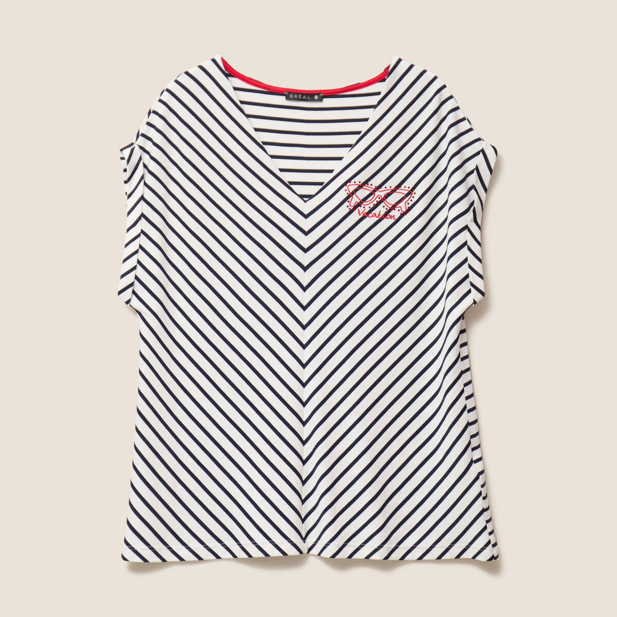 T-shirt manches courtes brodé bleu femme