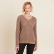 Pull manches longues col en V taupe femme