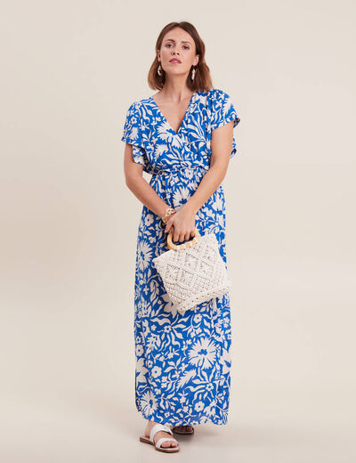 Robe longue droite bleu electrique femme