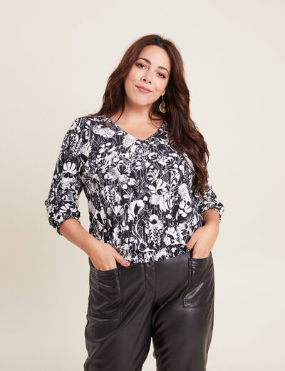Blouse manches 3/4 noir femme