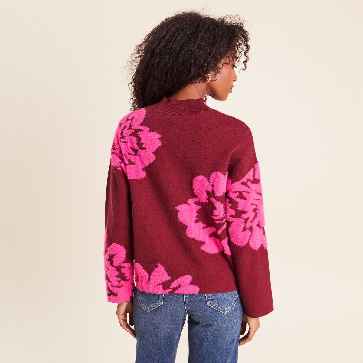 Pull col montant bordeaux femme