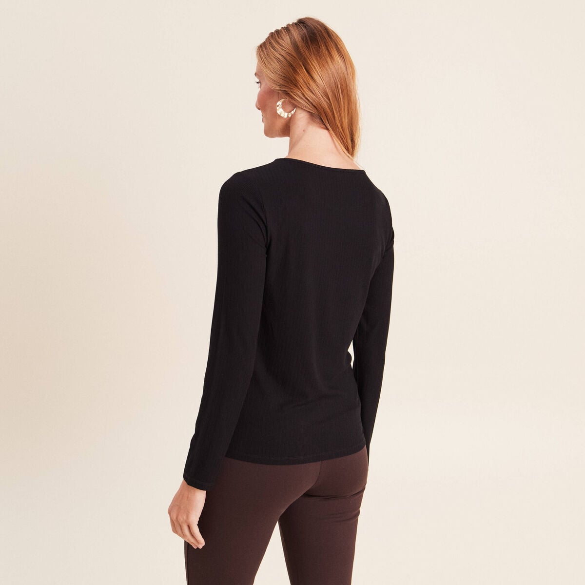 T-shirt thermique ajust&eacute; manches longues noir femme