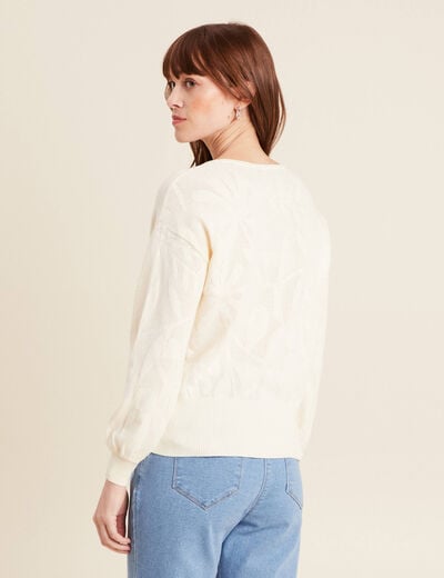 Pull manches longues ajouré ecru femme