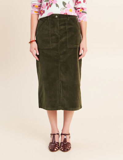 Jupe en velours vert kaki femme