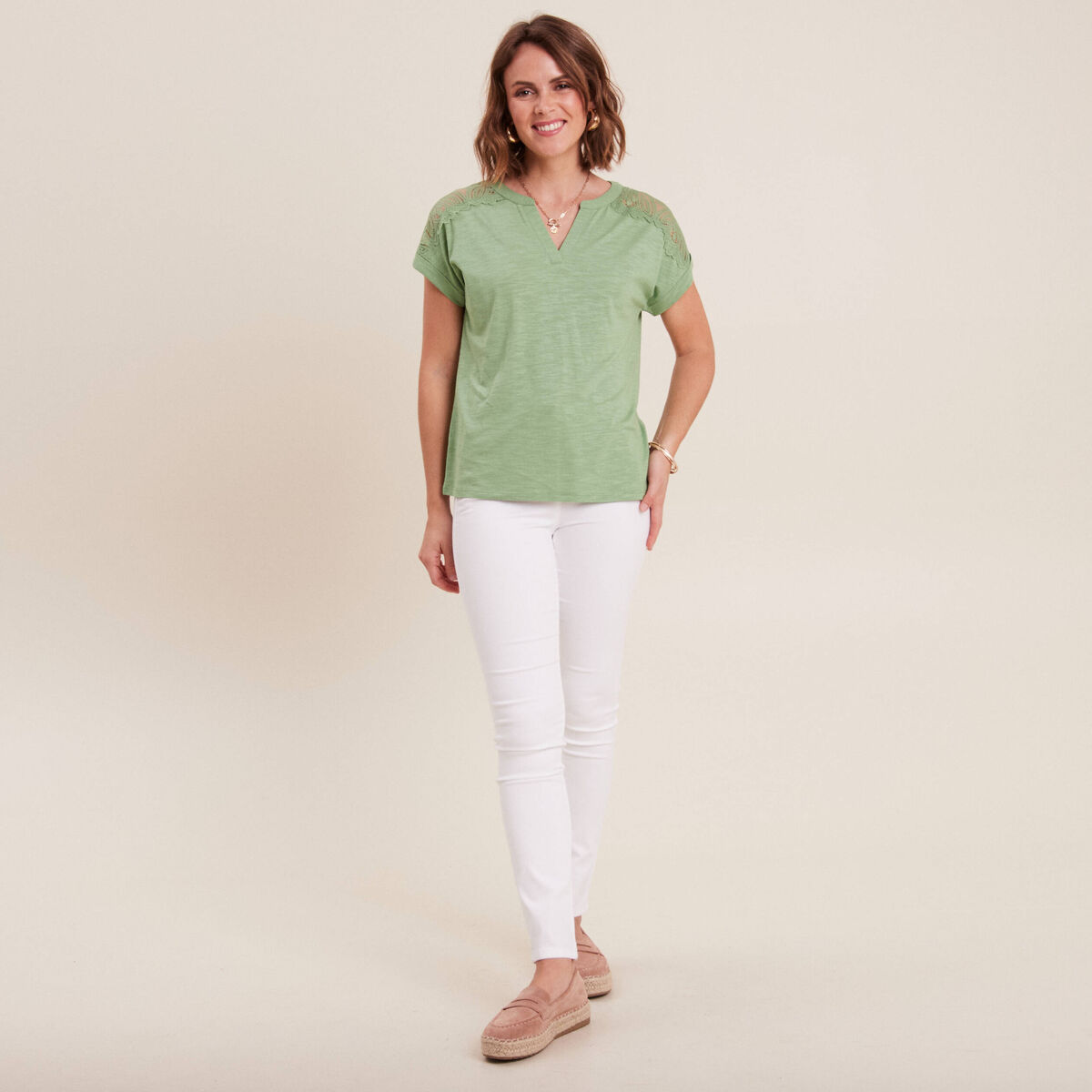 Pantalon léger taille standard long blanc femme