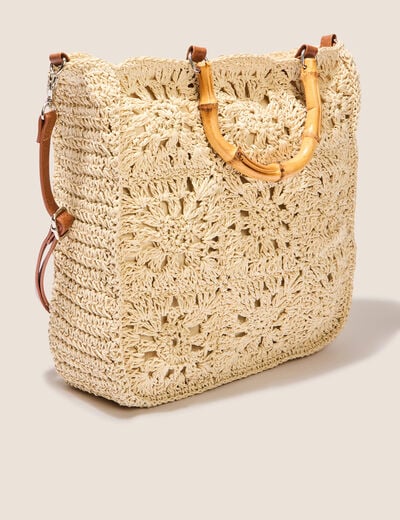 Sac tressé anses bambou ivoire femme