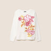 Pull brod&eacute; col rond manches longues rose framboise femme