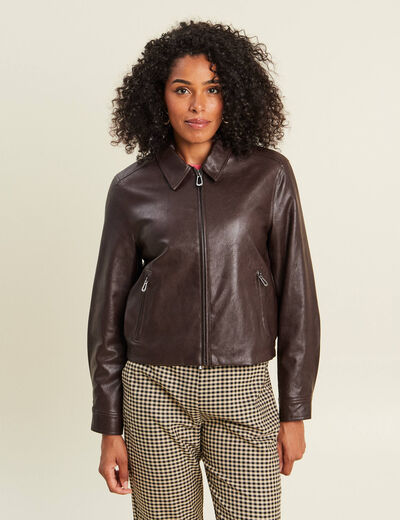 Veste doubl&eacute;e marron fonc&eacute; femme