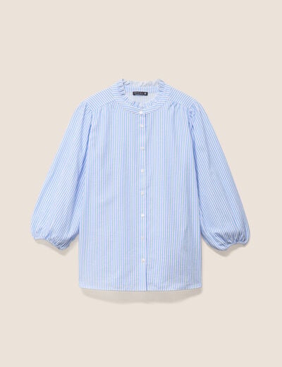 Chemise col montant manches 3/4 bleu femme