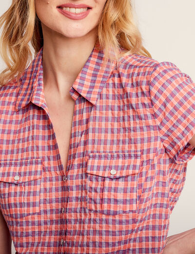 Chemise manches courtes noeud orange femme