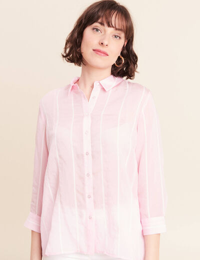 Chemise ample manches 3/4 col chemise rose femme