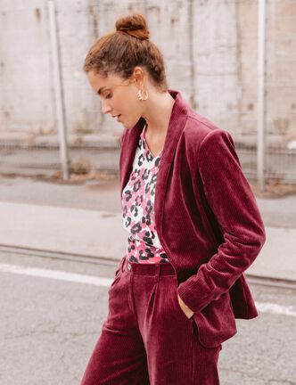 Veste tailleur velours bordeaux femme