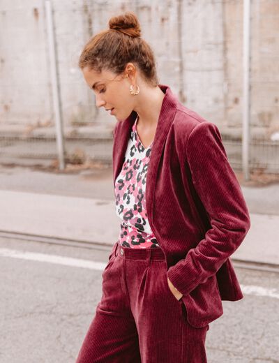 Veste tailleur velours bordeaux femme