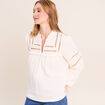 Blouse boh&egrave;me maille cr&ecirc;p&eacute;e ecru femme