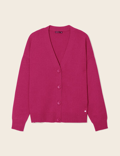 Gilet manches longues col en V rose fushia femme