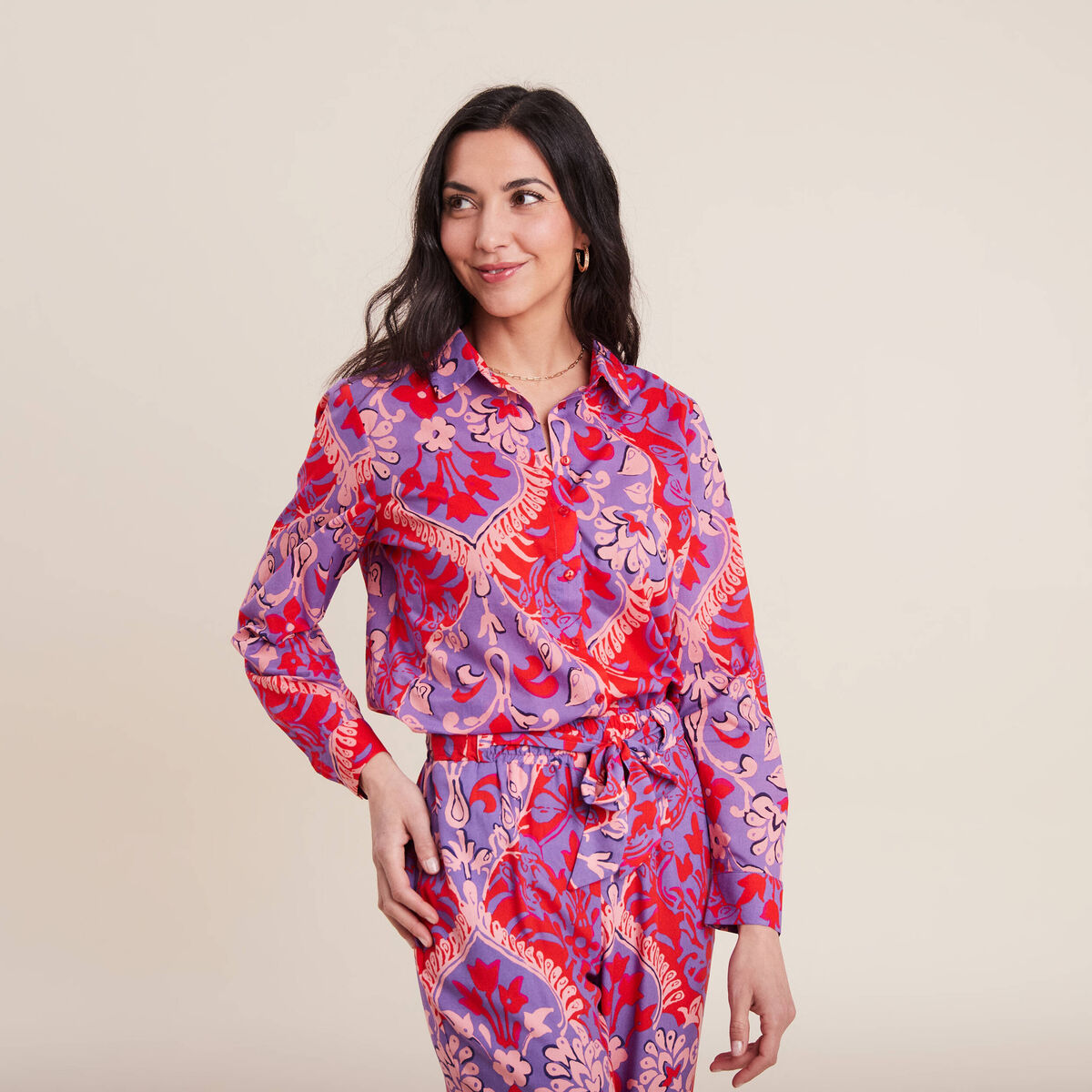 Chemise manches longues rouge femme