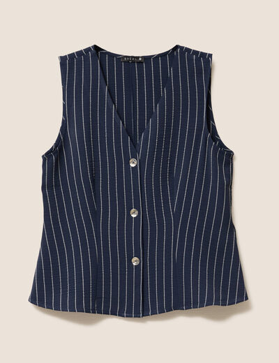 Gilet droit court sans manches col V bleu fonc&eacute; femme