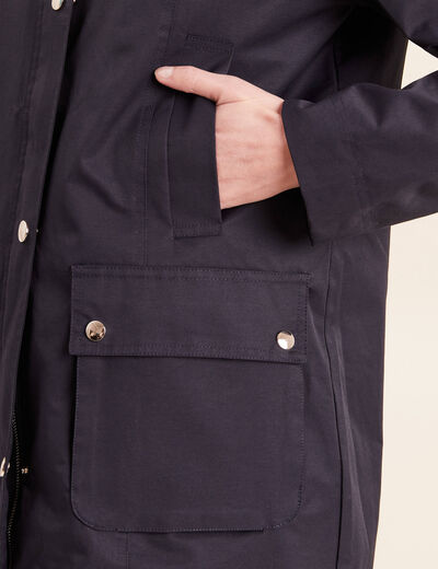 Parka &agrave; capuche doubl&eacute;e bleu fonc&eacute; femme