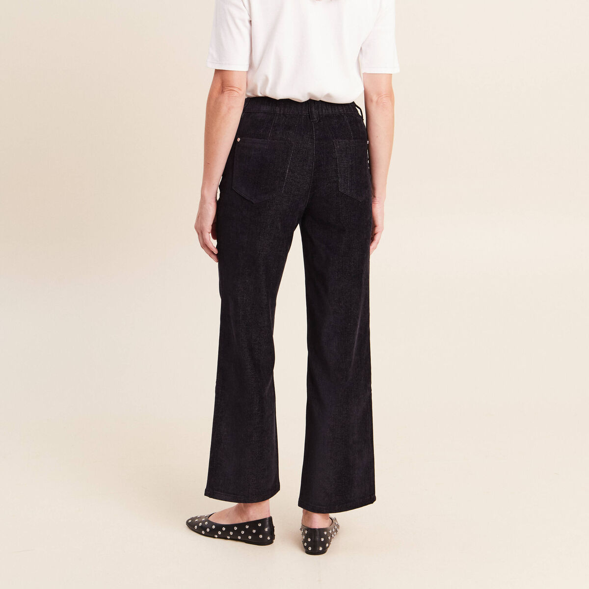 Jean taille haute en velours denim brut femme