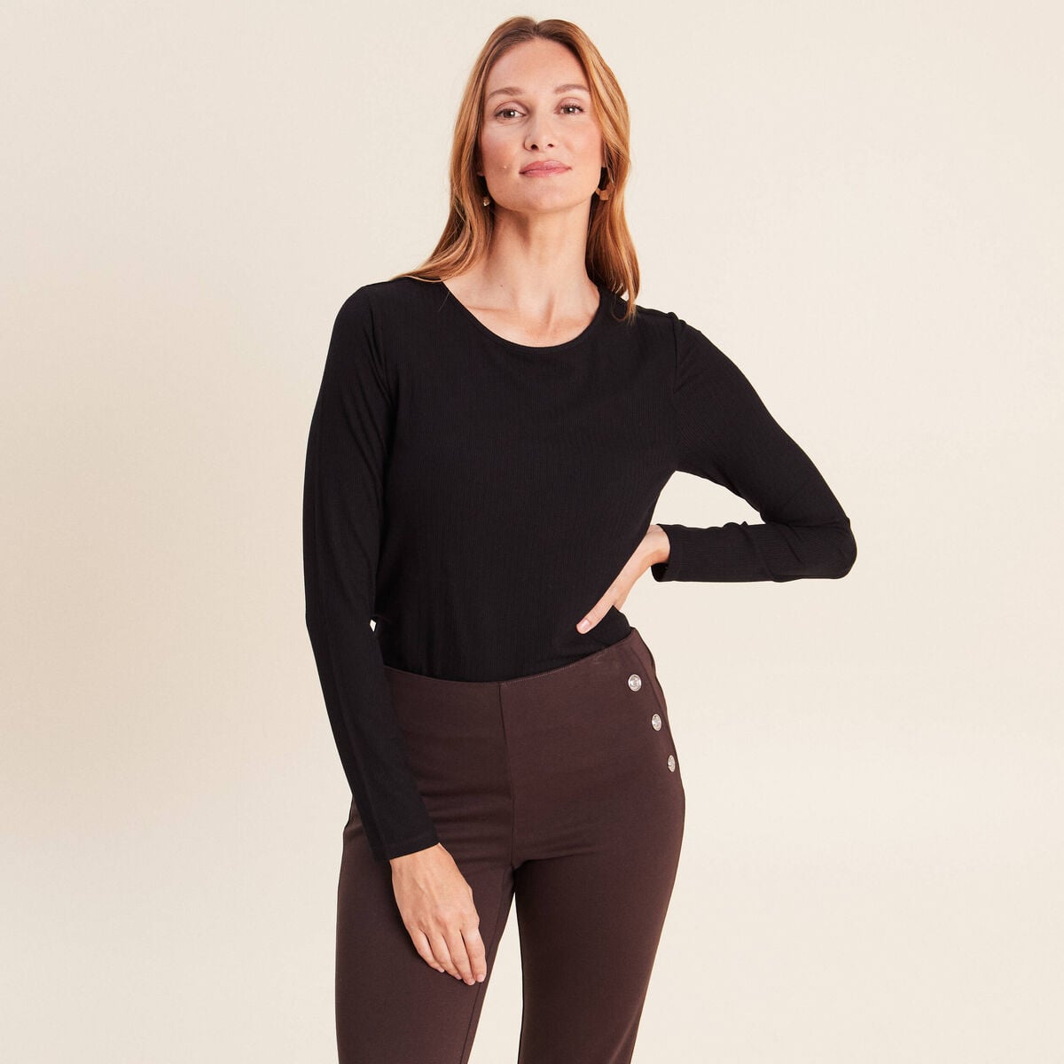 T-shirt thermique ajust&eacute; manches longues noir femme