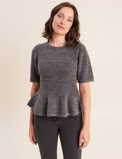 Pull col rond gris clair femme