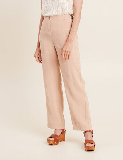 Pantalon large fluide beige femme