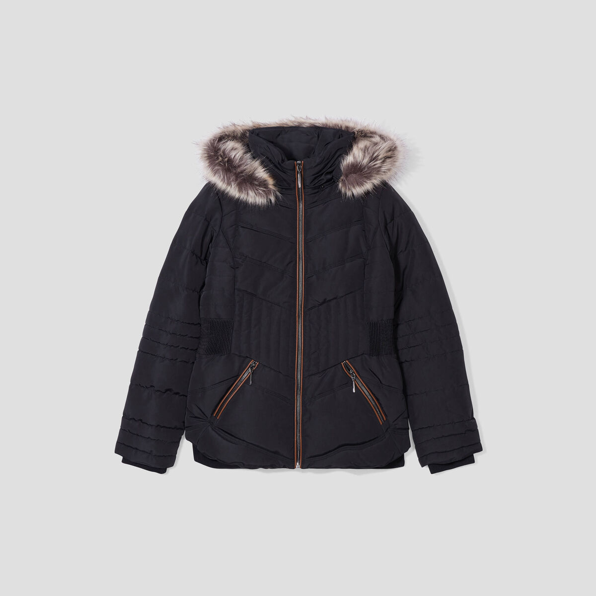 Doudoune droite d&eacute;perlante &agrave; capuche noir femme