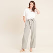 Pantalon large taille haute aspect lin vert clair femme