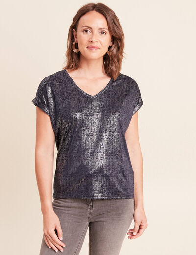 T-shirt manches courtes bleu fonc&eacute; femme