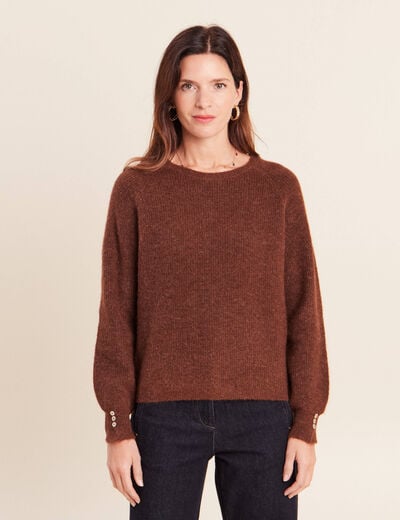 Pull col rond marron fonc&eacute; femme