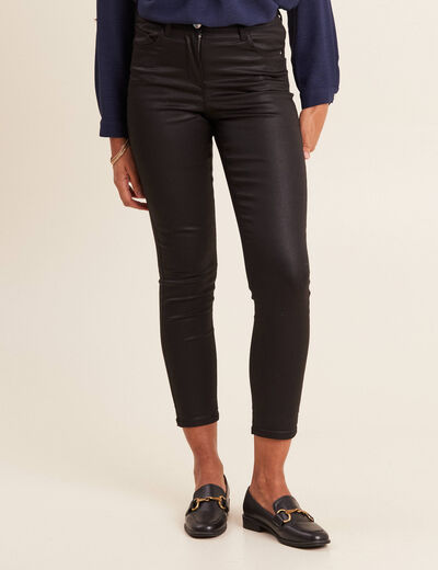 Pantalon ajusté enduit 7/8ème noir femme