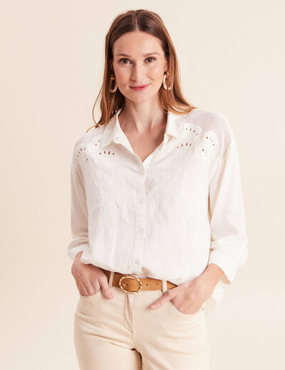 Chemise ample manches 3/4 col chemise ecru femme