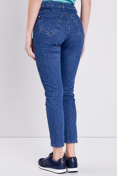 Jean ajusté réversible bleu femme