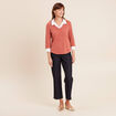 T-shirt col chemise manches 3/4 vieux rose femme