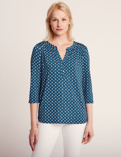 T-shirt manches 3/4 bleu foncé femme