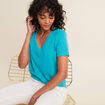 T-shirt manches courtes col en V vert turquoise femme