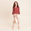 Blouse col v manches 3/4 fluide marron cognac femme