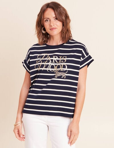 T-shirt droit col rond manches courtes noir femme