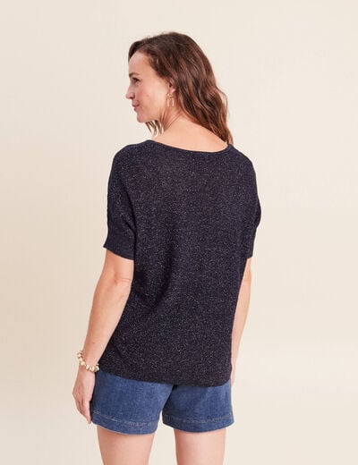 Pull col v bleu marine femme