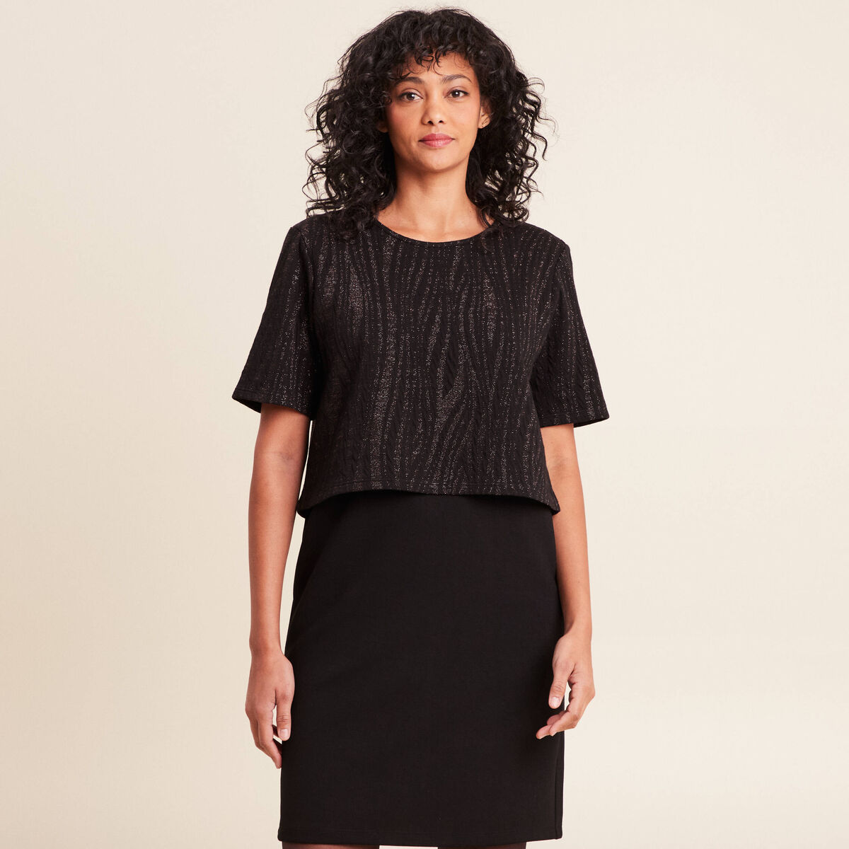 Robe bi-mati&egrave;re droite noir femme
