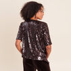 T-shirt &agrave; sequins manches courtes marron fonc&eacute; femme