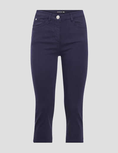 Pantacourt droit taille standard bleu marine femme