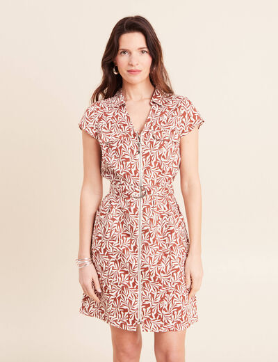 Robe droite zipp&eacute;e orange femme
