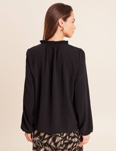 Blouse col v manches longues fluide noir femme