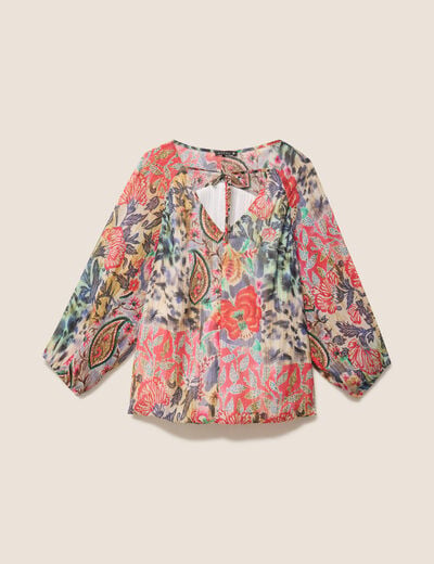 Blouse cintr&eacute;e col v manches 3/4 multicolore femme